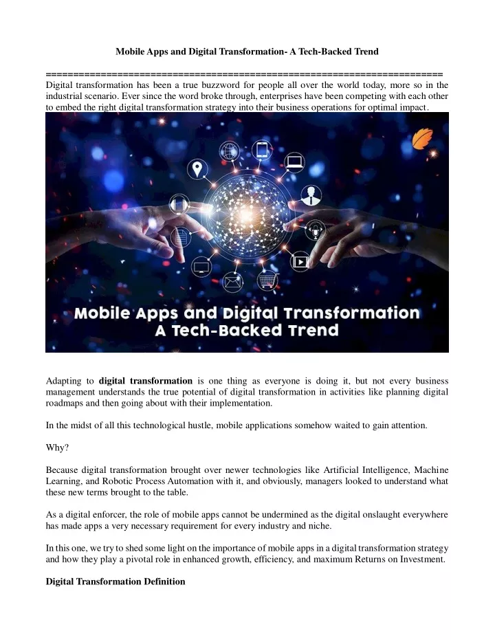 mobile apps and digital transformation a tech