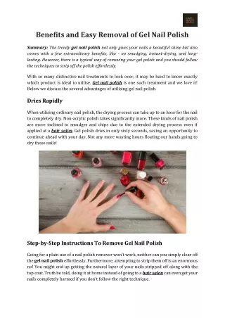 Benefits and Easy Removal of Gel Nail Polish