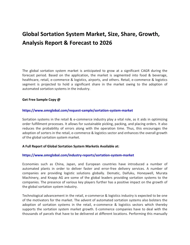 global sortation system market size share growth