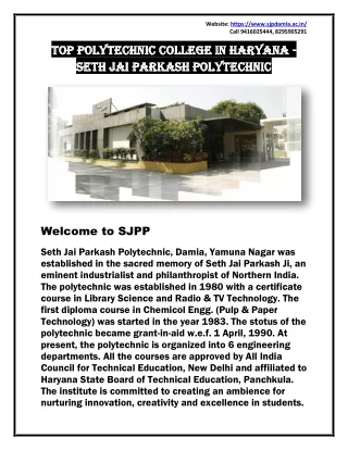 Top Polytechnic College in Haryana - Seth Jai Parkash Polytechnic