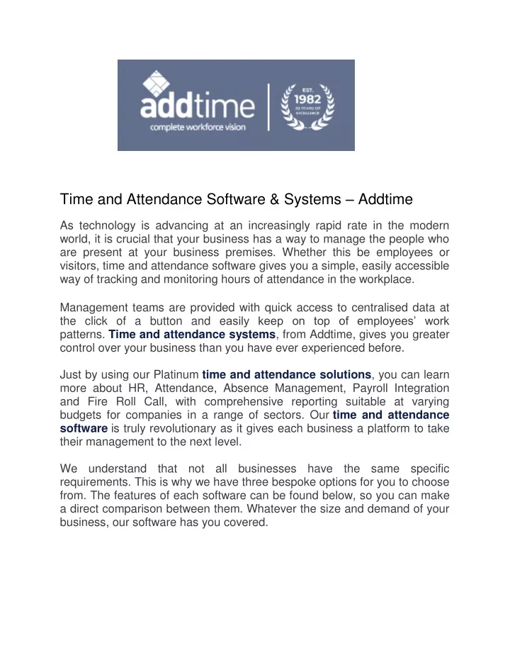 time and attendance software systems addtime