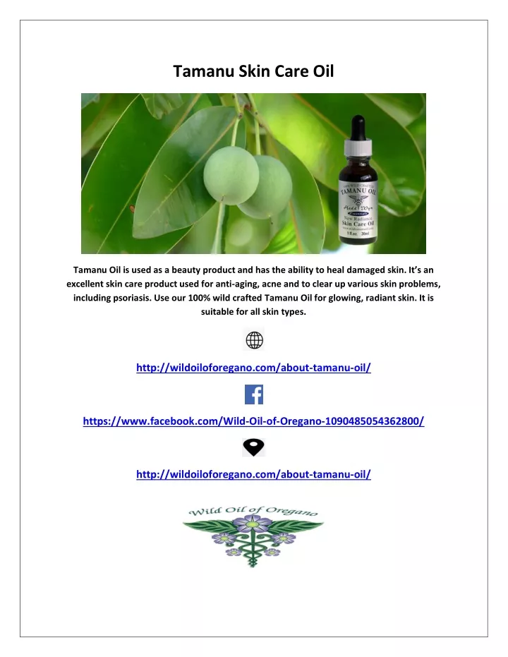 tamanu skin care oil