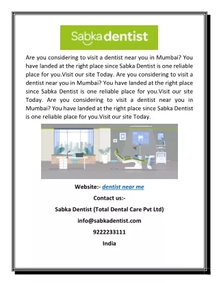 Dentist Near Me | Sabkadentist