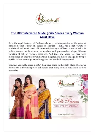 The Ultimate Saree Guide 5 Silk Sarees Every Woman Must Have