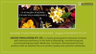 Ayurvedic Product Manufacture in India - Arogya Formulations Pvt Ltd