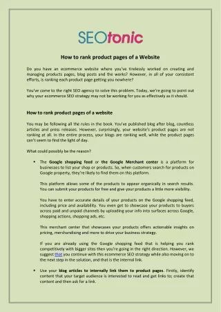 how to rank product pages of a website
