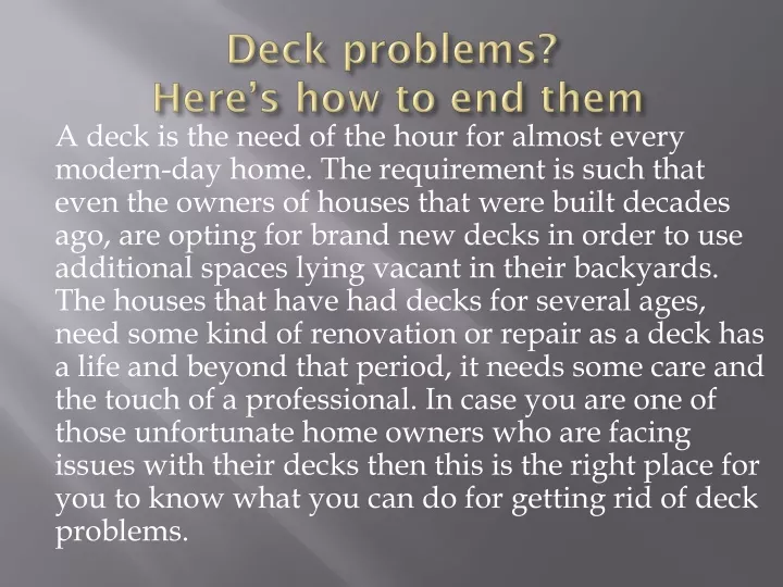 deck problems here s how to end them