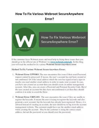how to fix various webroot secureanywhere error