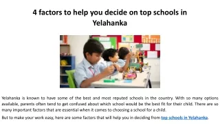 4 factors to help you decide on top schools in Yelahanka