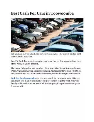 Best Cash For Cars in Toowoomba