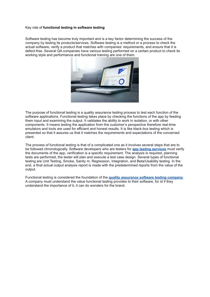 key role of functional testing in software testing