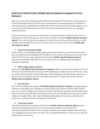 why do you need to hire a mobile app development