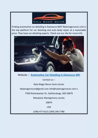 Automotive Car Detailing in Damascus MD | Nylamagicrecon.com