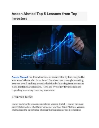 Anosh Ahmed -  Top 5 Lessons from Top Investors