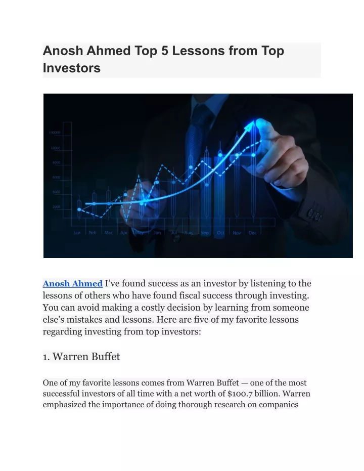 anosh ahmed top 5 lessons from top investors