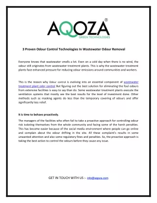 3 Proven Odour Control Technologies In Wastewater Odour Removal