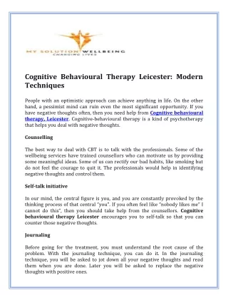 Cognitive Behavioural Therapy Leicester Modern Techniques
