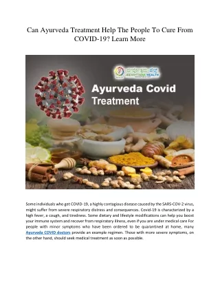 Can Ayurveda Treatment Help The People To Cure From COVID