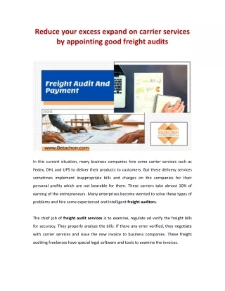 Reduce your excess expand on carrier services by appointing good freight audits
