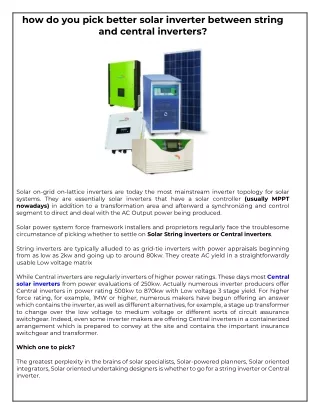 How do you pick better solar inverter between string and central inverters