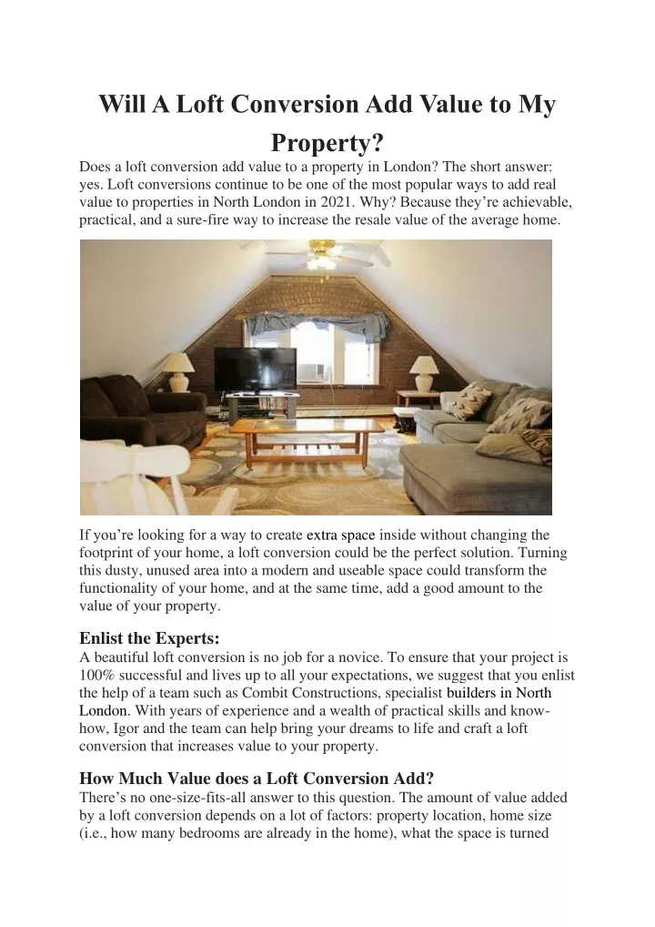 will a loft conversion add value to my property