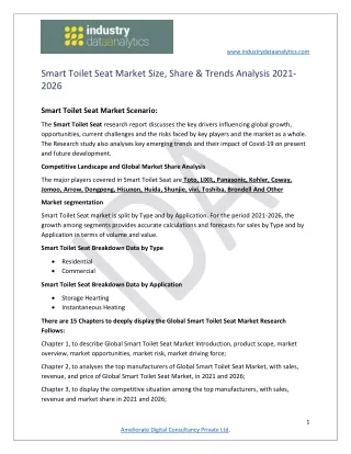 Smart Toilet Seat Market Industry Trends, Estimation & Forecast, 2021 – 2026