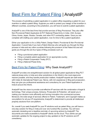 Best Firm for Patent Filing _ AnalystIP