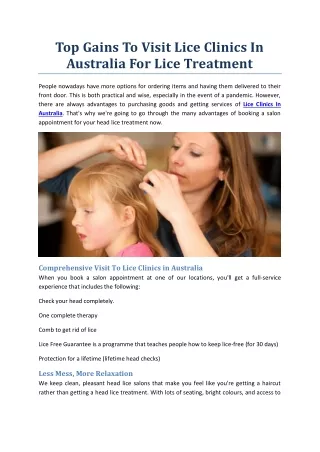 Top Gains To Visit Lice Clinics In Australia For Lice Treatment