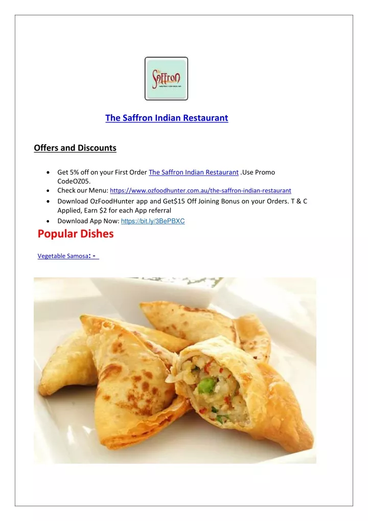 the saffron indian restaurant offers