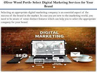 Oliver Wood Perth- Select Digital Marketing Services for Your Brand
