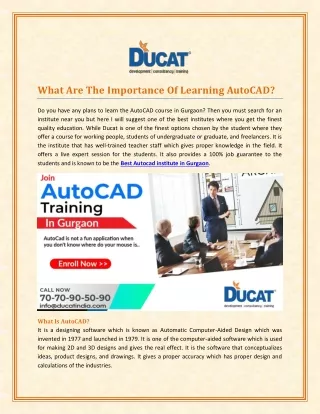 what are the importance of learning autocad