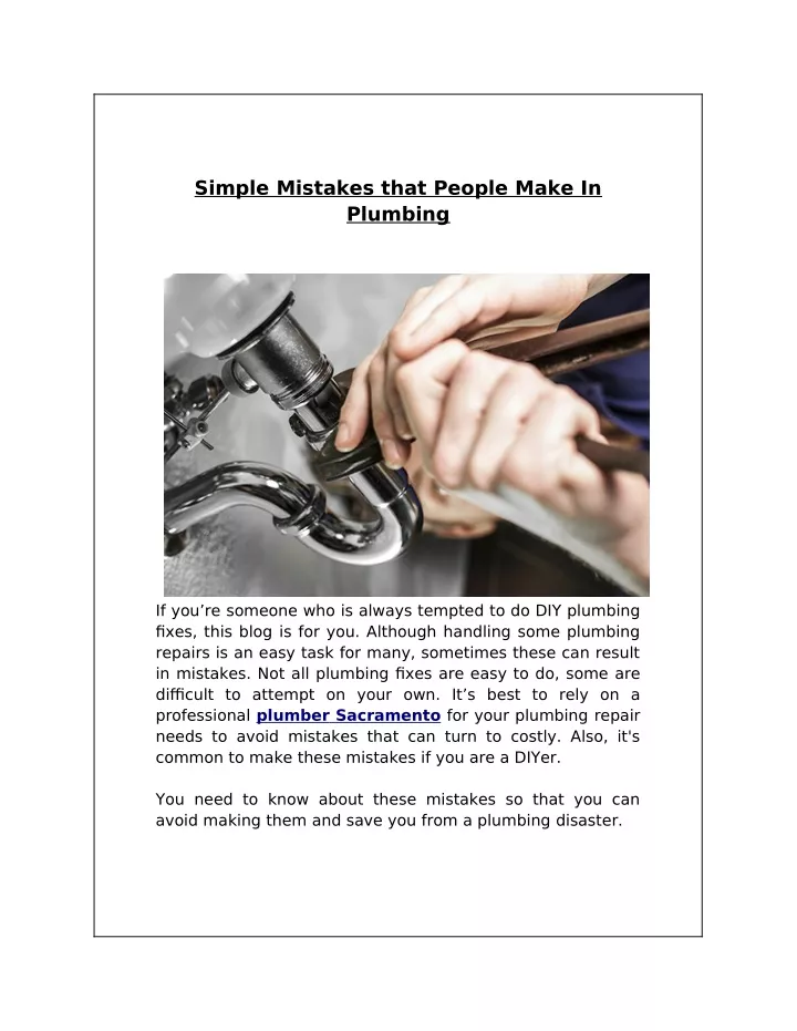 simple mistakes that people make in plumbing