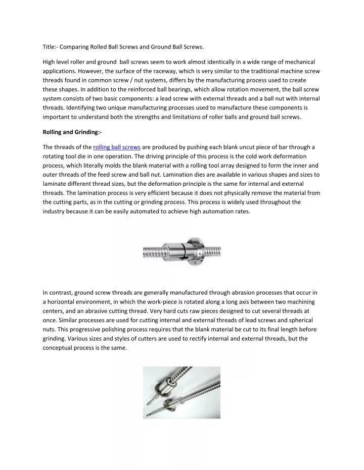 title comparing rolled ball screws and ground