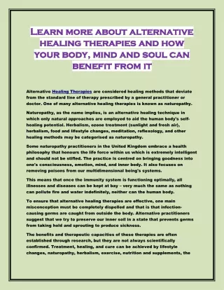 Learn more about alternative healing therapies