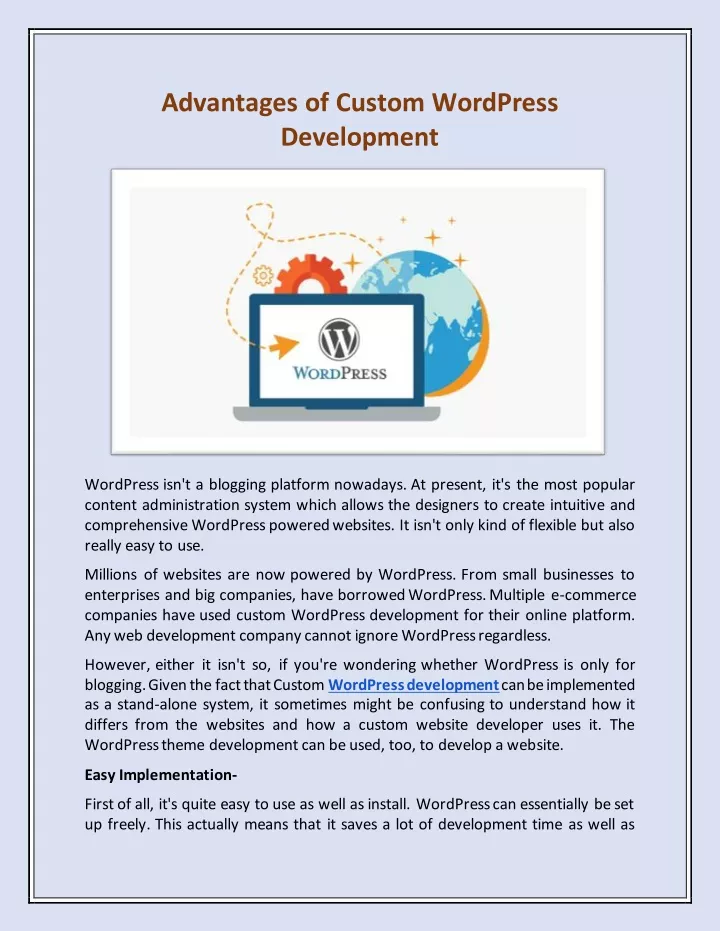 advantages of custom wordpress development