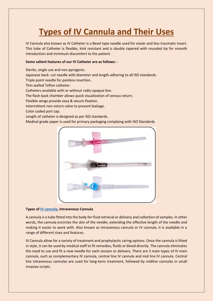 types of iv cannula and their uses