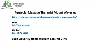 For A Healthy Relaxation Body Remedial Massage Therapist Mount Waverley