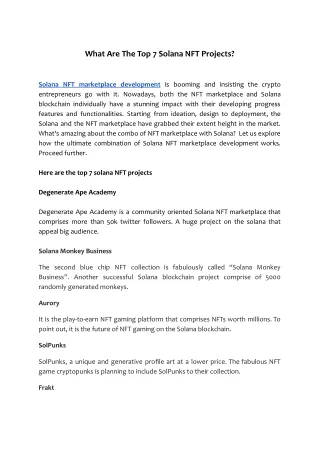 what are the top 7 solana nft projects