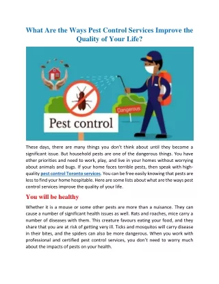 What Are the Ways Pest Control Services Improve the Quality of Your Life?