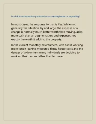 is a loft transformation preferable over moving