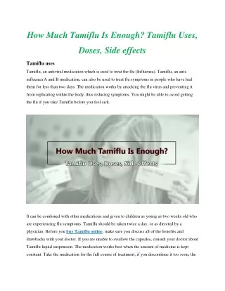How Much Tamiflu Is Enough? Tamiflu Uses, Doses, Side effects