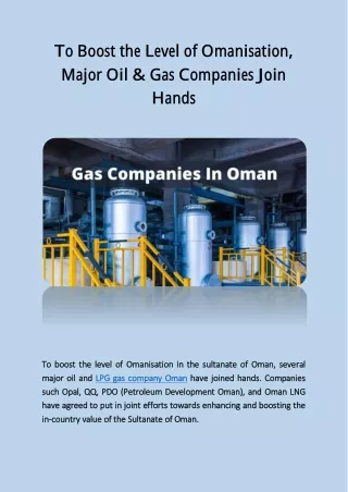 To Boost the Level of Omanisation, Major Oil & Gas Companies Join Hands