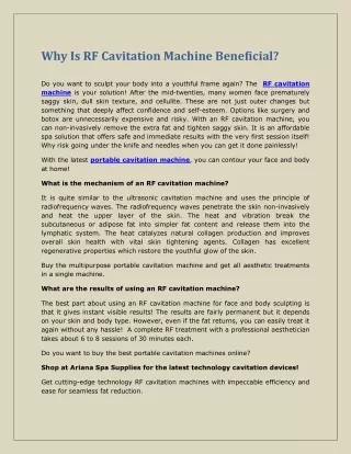Why Is RF Cavitation Machine Beneficial