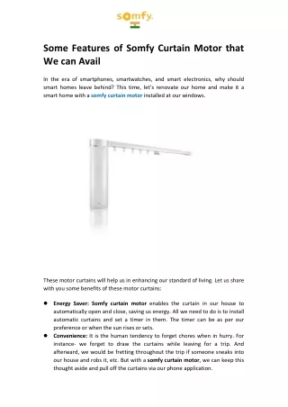 Some Features of Somfy Curtain Motor that We can Avail