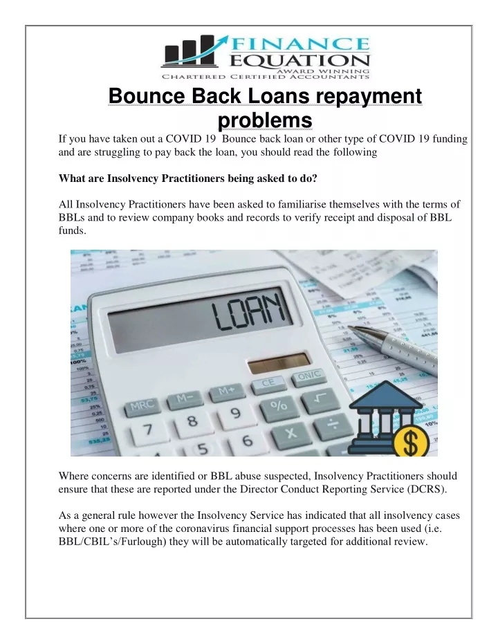 bounce back loans repayment problems if you have