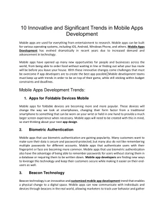 10 Innovative and Significant Trends in Mobile Apps Development