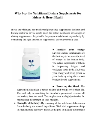 Nutritional Dietary Supplements for kidney & Heart Health