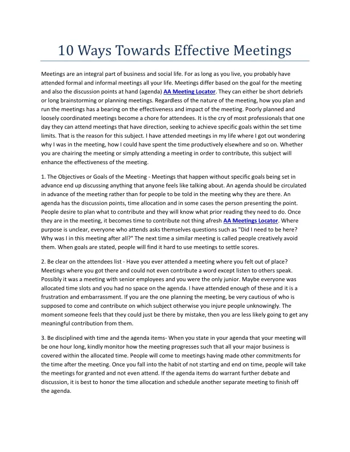 10 ways towards effective meetings