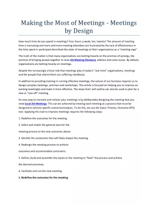 making the most of meetings meetings by design