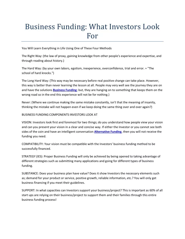 business funding what investors look for